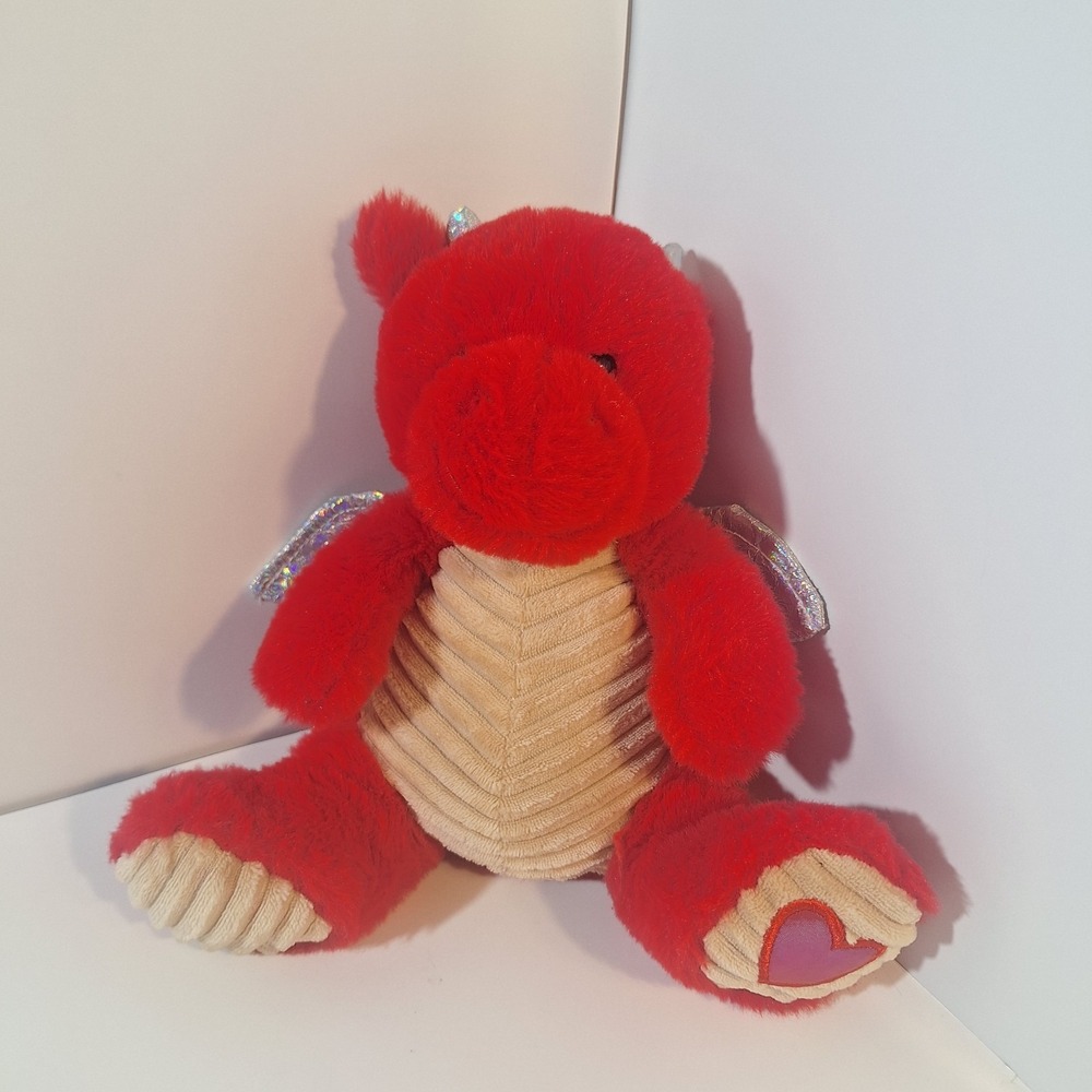 Red Dragon Plush‎ 9" Tan Corduroy Silver Wings Stuffed Animal 2023 Russ Kellytoy
